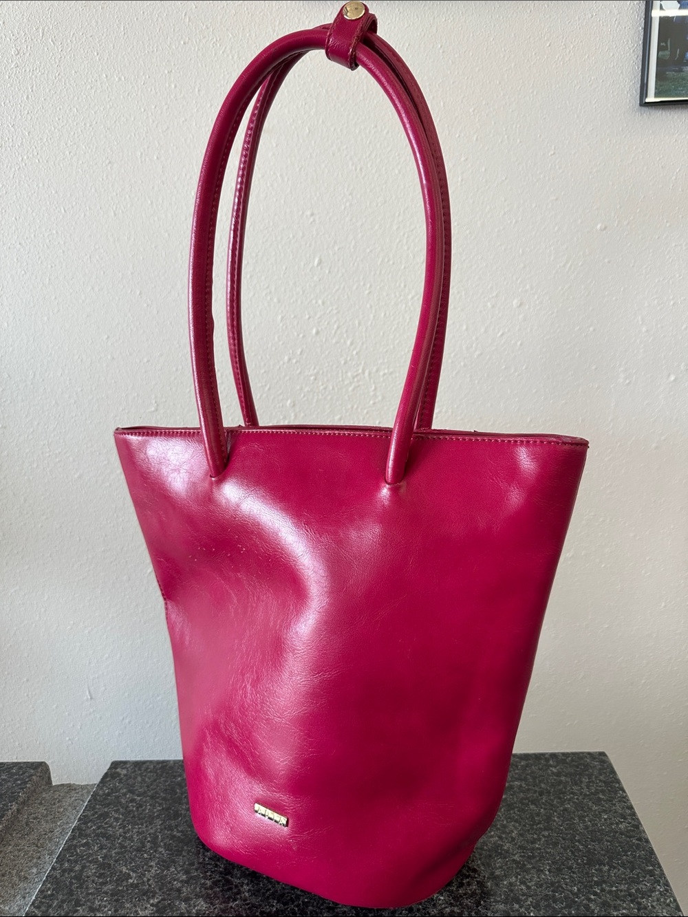 Fuchsia Leather bucket Tote Bag purse AOTA brand - with coin purse